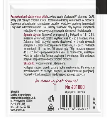 Zdjęcie produktu dla Browin Pożywka Dla Drożdży Winiarskich, 10 G