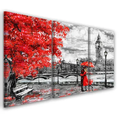 Produktbild von Triptychon auf leinwand rote landschaften 90x60 cm Feeby rot wandbild bereit zum aufhängen