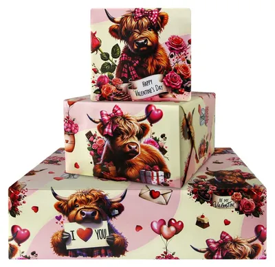 Imagen del producto de Papel de regalo 4 hojas 50x70cm - Papel de regalo cumpleaños - Papel de regalo boda - Papel de regalo San Valentín - Embalaje de regalo amor - Tema vaca