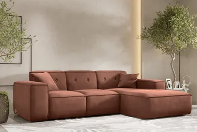 Produktbild von Ecksofa Designersofa CESINA Stoff Opera Velvet Braun Ottomane Rechts