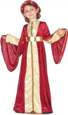 Zdjęcie produktu dla Kostium średniowiecznej królowej dla dziewczynek czerwono-złoty M 7-9 lat (120-130 cm)