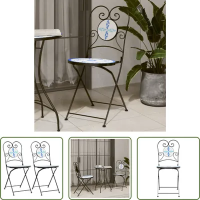 Productafbeelding van Living Store Bistrostolen, 2 stuks. Opvouwbaar, blauw en wit, keramiek