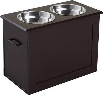 Obrázek produktu pro PawHut miska na krmivo pro psy s úložným prostorem 2 misky krmící stanice nerezová miska pro kočky nerezová ocel espresso 60 x 30 x 41 cm