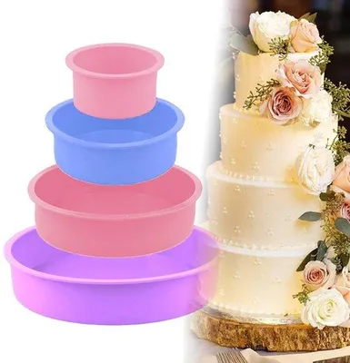 Immagine prodotto di Set di 4 stampi rotondi in silicone per la cottura, diametro 10/15/20/25 cm, resistenti da -40°C a 230°C, antiaderenti e lavabili in lavastoviglie, disponibili in vari colori, ideali per torte e cheesecake