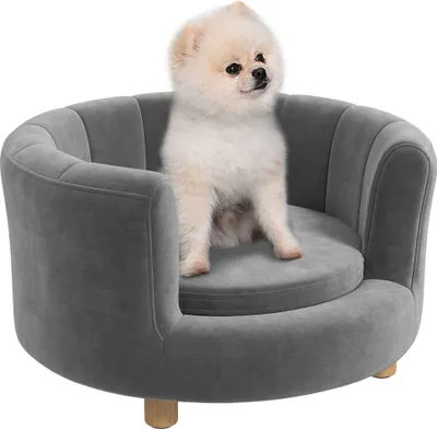 Produktbild von PawHut Hundesofa Hundecouch, Waschbarer Bezug, Haustiersofa mit Rückenlehne und Holzbeine, Katzensofa, für kleine Hunde unter 4,5 kg, Grau