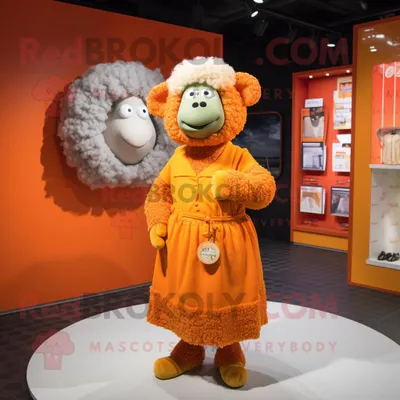 Produktbild von Orangefarbenes REDBROKOLY Merino-Schaf Maskottchen Kostüm gekleidet mit einem Faltenrock und Geldbörsen