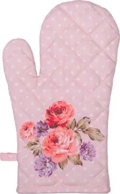 Zdjęcie produktu dla Clayre & Eef rękawica kuchenna 18x30 cm różowo-fioletowe bawełniane róże