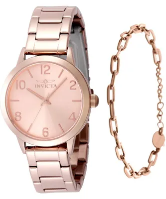 Obrázek produktu pro Invicta Wildflower 49087 – dámské hodinky – quartzový strojek – nerezová ocel s ciferníkem v růžové zlaté barvě – průměr 34 mm – s odpovídajícím náramkem
