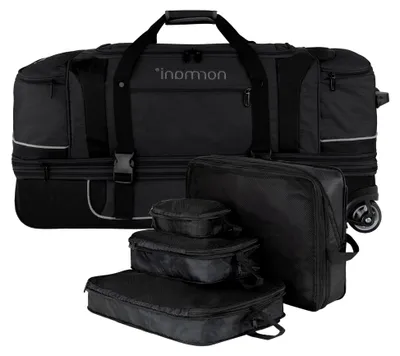 Produktbild von Reisetasche 120-150 L mit Rollen und Kleidertaschen in Schwarz/Grau
