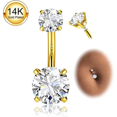 Obrázok produktu pre Piercing pupočníka, 14G, striebro 925, titán, zlatý chirurgický oceľ, zirkón, dĺžka tyče 6-12 mm, dĺžka tyče 6 mm