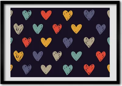 Produktbild von Bild - Bilderrahmen - 100 cm x 70 cm - MDF - Rahmen - Foto - Wandkunst bunte Herzen