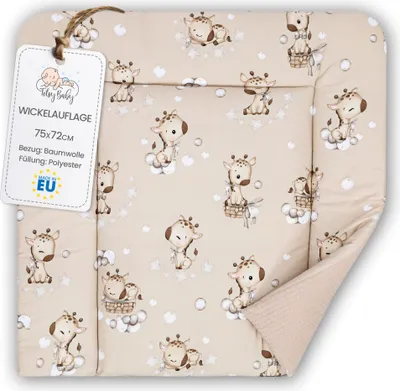 Produktbild von Wickelauflage Wickelunterlage aus Baumwolle 75x72 cm - Weich und waschbar Wickelunterlage für Babys Wickelmatte aus Stoff für Wickeltisch Wickelkommode oder Waschmaschine 75 x 72 Giraffen