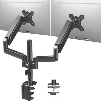 Image de Support double pour écrans de 17 à 32 pouces - Réglage pneumatique de la hauteur et conception entièrement pivotante