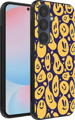 Produktbild von Smartphonica Handytasche Passend für Samsung Galaxy S24 FE mit Smiley Druck - TPU Rückseite Abdeckung Fall Emoji Design - Lila Gelb
