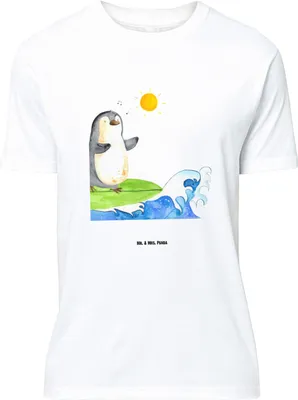 Produktbild von Mr. & Mrs. Panda Größe XL T-Shirt Pinguin Surfer - Weiß - Geschenk, mit Spruch, Hawaii, Urlaub, Tshirt, Motiviert, Shirt, Portugal, Optimistisch
