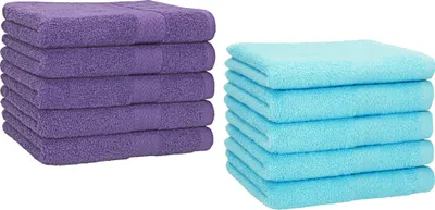 Produktbild von Betz 10 Stück Gästetücher 30x50 cm PREMIUM 100% Baumwolle Set  Farbe: lila und türkis