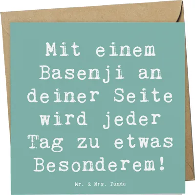 Produktbild von Mr. & Mrs. Panda Glückwunschkarte Spruch Basenji Freude - Meeresbrise - Geschenk, anlasskarte, loyaler Begleiter, Hunderassen, Hunderasse, intelligenter Hund, faltkarte