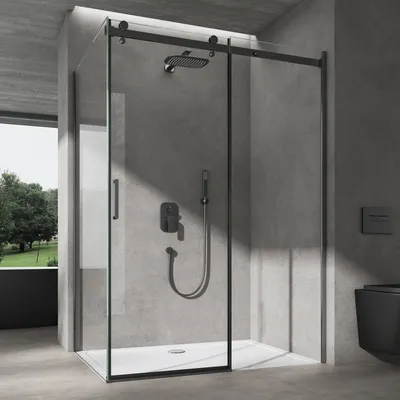 Produktbild von doporro Duschkabine Eckdusche 80x120x195cm Duschabtrennung Schwarz 8mm ESG-Sicherheitsglas Klarglas Schiebetür mit weißer Duschtasse inkl.Nano-Beschichtung Ravenna19
