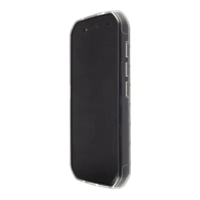 A clear, side view of a transparent phone case on a white background.
