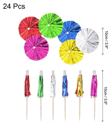 Image de 24 Parapluies en Aluminium pour Cocktails, 3,9 Pouces, 24 Pics š€ Cocktail en Forme de Parapluie en Papier ColoršŠ pour Boissons, Cupcakes, ornementationations de Fšºte š€ la Plage