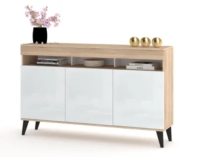 Produktbild von Große Kommode Fernsehschrank LUNA 3D Golden Sonoma Eiche/Weiß Hochglanz 120cm
