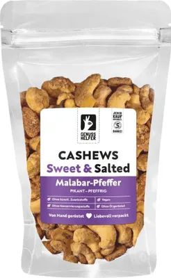Produktbild von Cashews mit Malabar-Pfeffer, süß & salzig,  veganer Knabberspaß, knackig und würzig, 100g