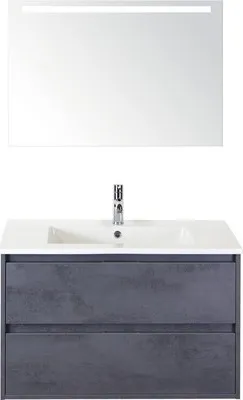 Produktbild von Badmöbel-Set Sanox Porto BxHxT 91 x 170 x 51 cm Frontfarbe beton anthrazit mit Waschtisch Keramik weiß und Waschtischunt