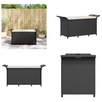 Image de vidaXL Banc de jardin avec coussins Noir 116x46x57 cm Poly rotin - Banc de jardin - Banc de jardin - Banc d'extérieur