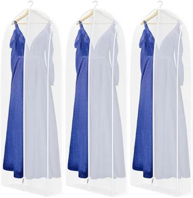 Produktbild von Drei Stück hochwertige organza lange Kleiderhülsen, 152x60x17cm, atmungsaktive Kleiderhülsen mit Reißverschluss, 60" Kleiderhülsen für Lederjacken, Abendkleider, Kleidchen, Anzüge und Kleider