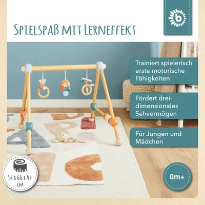 Produktbild von Bieco Spieltrapez | Spielbogen für Babys -Figuren, Rasseln, Kugeln | Spielebogen Holz Baby | Spieltrapez Holz | Baby Mobile Holz | Activity Center Baby Gym | Holzspielzeug Baby | Baby Spielzeug
