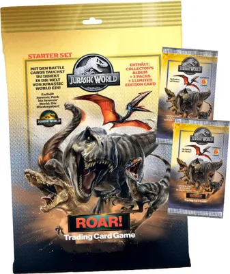 Produktbild von Jurassic World Karten - ROAR! Trading Cards Sammelkarten - 1 Starter + 2 Booster