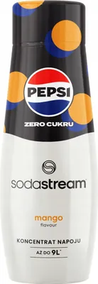 A bottle of SodaStream Pepsi Max Mango flavor syrup.