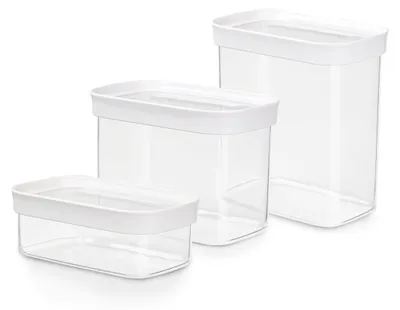 Produktbild von Vorratbehälter – Set aus 3 Vorratsdosen mit den Größen 0,45 / 1 / 1,6 Liter – Transparent – Luftdicht