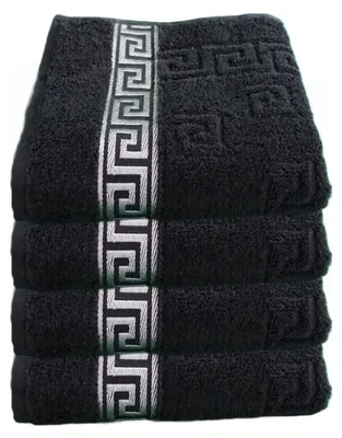 Produktbild von 4er Set Medusa Gästetücher 30x50 cm - Schwarz / Silber - feinste Ringgarn Baumwolle / Jacquard Webung / Hochflor Frottee mit Medusa Flachprägung und silberner Medusa Bordüre