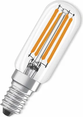 A close-up studio shot of a small LED light bulb with a clear glass casing and a silver screw base.