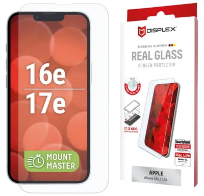 Obrázok produktu pre Displex 02282, Apple, iPhone 16e/17e, Odolný voči nečistotám, Odolné proti nárazu, Odolné proti poškriabaniu, Priehľadná, 1 kusov