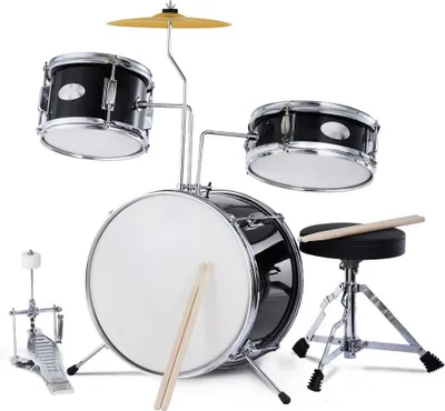 Produktbild von Kinderschlagzeug Set 3-teilig für Kinder - Schwarz - Inklusive Thron - Robustes Design - Ideal für das Musizieren im Kinderzimmer