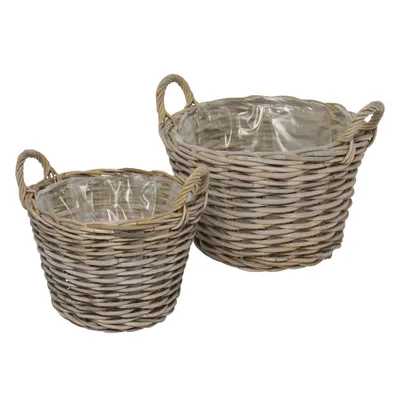 Produktbild von 2tlg. Pflanzkorb FARMHOUSE grau braun Kooboo Rattan D36/42cm Rattankorb