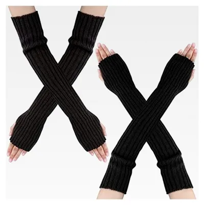 Produktbild von 2 Paar Lange Fingerlose Handschuhe für Damen, Warme Gestrickte Armwärmer für Herbst und Winter