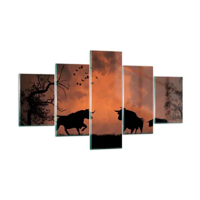 Produktbild von Bilder auf glas - Tier wütend Stier - 125x70cm - Glasbilder - Wandbilder - Kunstdruck - zum Aufhängen bereit - Wanddekoration aus Glas - Glas Bilder - Wandbild auf Glas - 5 Teile - GEA125x70-0494