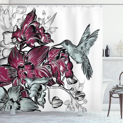 Produktbild von Abakuhaus, Orchideen und Hummingbird Duschvorhang, 175x200 cm
