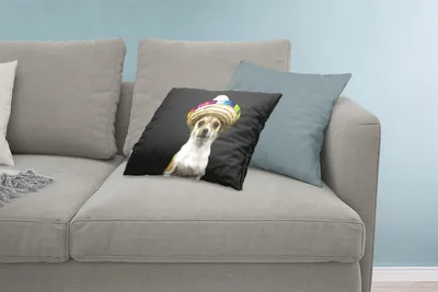 Produktbild von MuchoWow® Zierkissen Sofakissen Wohnzimmer Dekokissen 60x40 cm Hund - Sombrero - Schwarz - Kopfkissen - Polster mit Foto