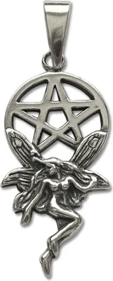 Produktbild von Elfe mit Pentagramm Schmuck Anhänger 925er Silber Pentagramm 34x16mm