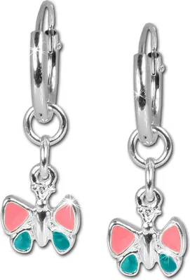 Image de Teenie-Weenie créoles enfants argent rose papillon boucles d'oreilles 13mm SDO081