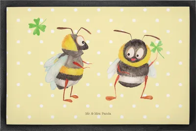 Produktbild von Mr. & Mrs. Panda Fußabstreifer Hummeln Kleeblatt 50 x 75 cm - Gelb Pastell - Geschenk, Schmutzfangteppich, Schmutzmatte, glücklich sein, Lustige Sprüche, Fussmatte, Biene