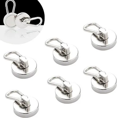 Zdjęcie produktu dla Mocne haczyki magnetyczne z karabińczykiem – 6 sztuk – 25 mm – neodym