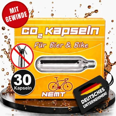 Produktbild von 30 x NEMT Bierkapseln 16g Co2 für Bierzapfanlagen mit 16g Kohlensäurekapseln MIT Gewinde