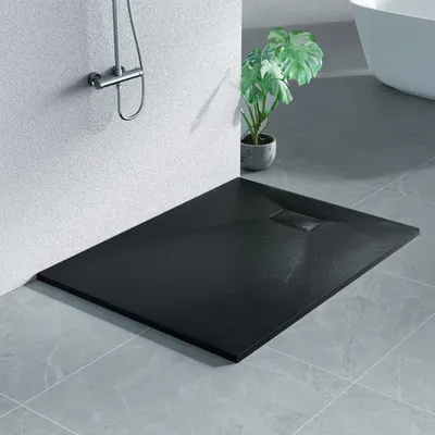 Produktbild von Heilmetz Duschwanne 120x90cm Duschtasse Steinoptik Rutschfeste Extraflach Langlebigem SMC Schwarz Rechteckig Brausetasse