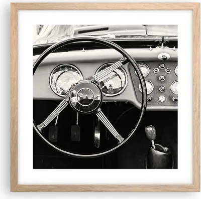Produktbild von Gerahmtes Poster - Rahmen in heller Eiche - Lenkrad Auto Vintage - 40x40 cm - Wand Bild - Wanddeko - Wandbilder - Kunstposter - Wandposter - Bilderrahmen - Bilder - Kunstdruck - P2NAC40x40-4853