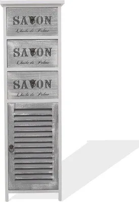 Produktbild von Hoher Nachttisch, weiß – Multifunktionales Schränkchen für Badezimmer und Küche mit 3 Schubladen und 1 Tür – Shabby-Chic-Design
